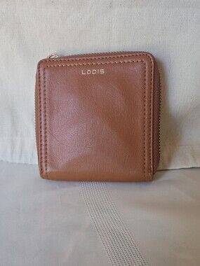 NEW Lodis Leather Zip Wallet  in Cognac Leather